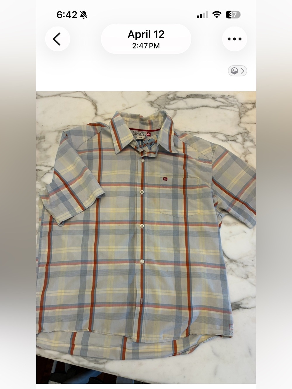 Quiksilver Men's Short-Sleeve Plaid Button-Down Shirt - Light Blue, Cream, Rust